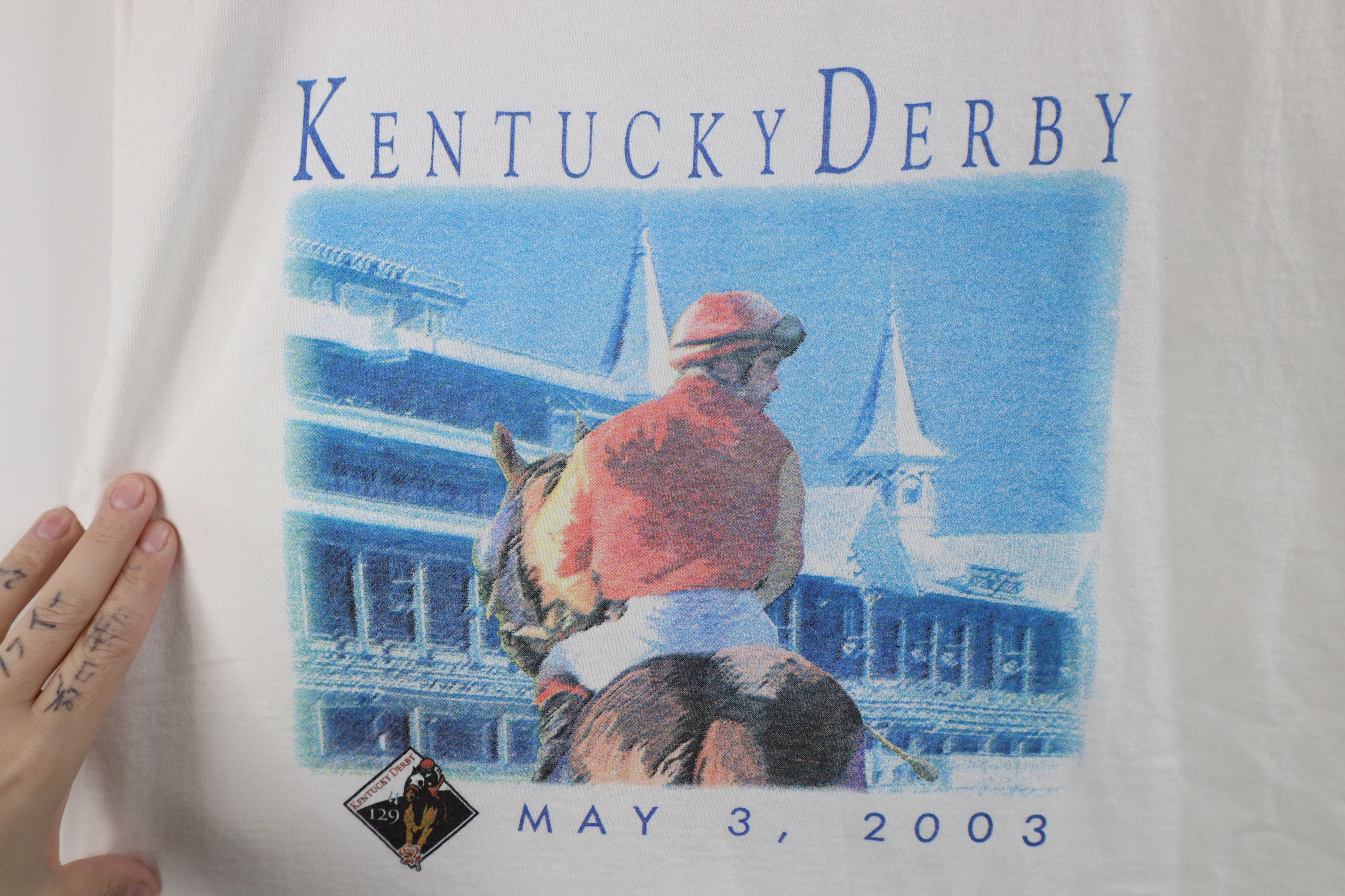 Vintage Vintage Y2K 129th Kentucky Derby Horse Racing T-Shirt White Size US L / EU 52-54 / 3 - 4 Thumbnail