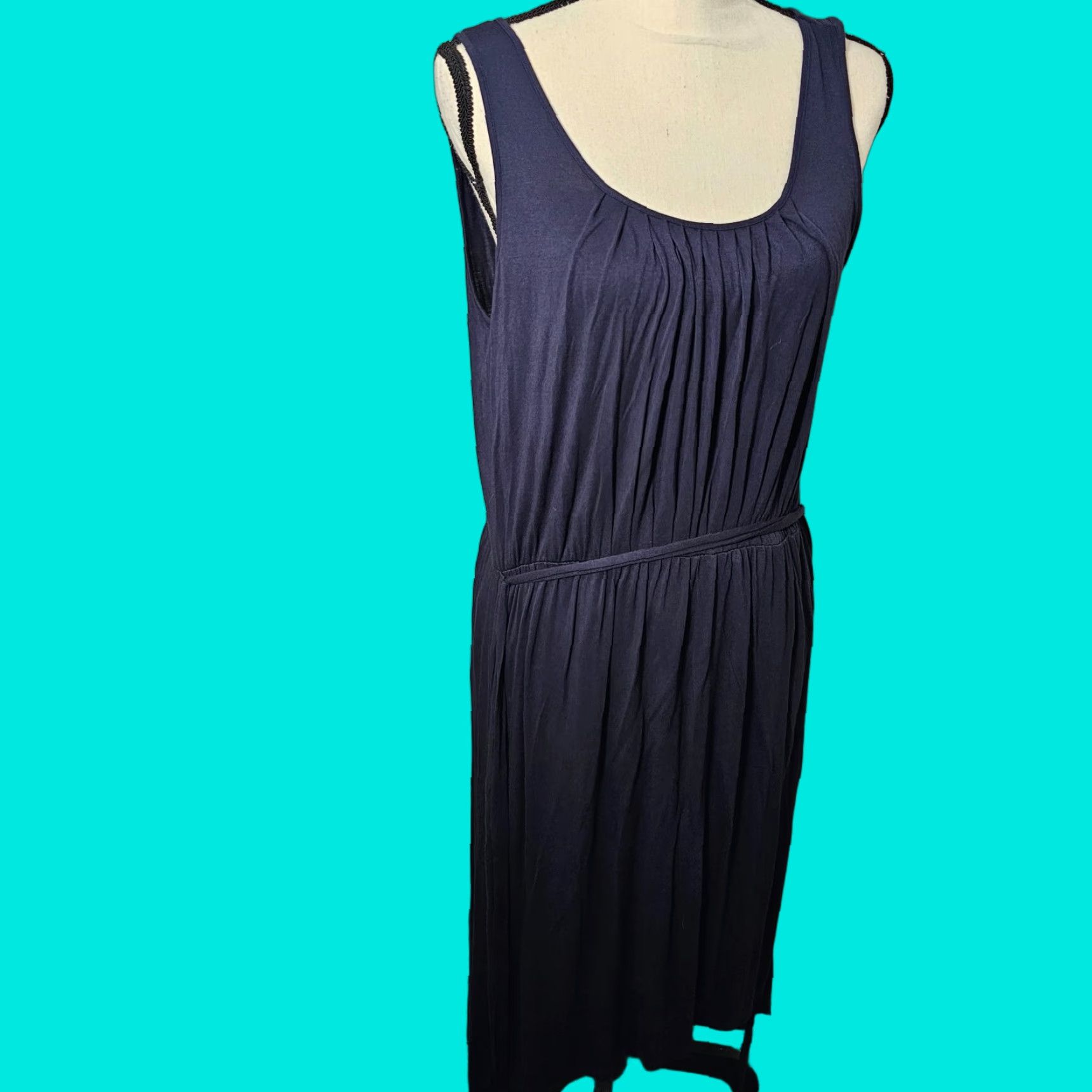 Vintage Ann Taylor A-Line Dress Medium Tall Sleeveless Navy Blue Bohemian Stretch Casual Womens Size M / US 6-8 / IT 42-44 - 1 Thumbnail