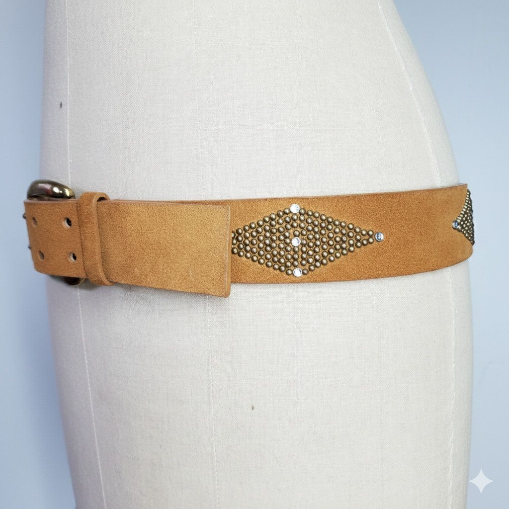 Calvin Klein Calvin Klein 35-40" Belt Brown Suede Studded Double Brass Size ONE SIZE - 3 Thumbnail