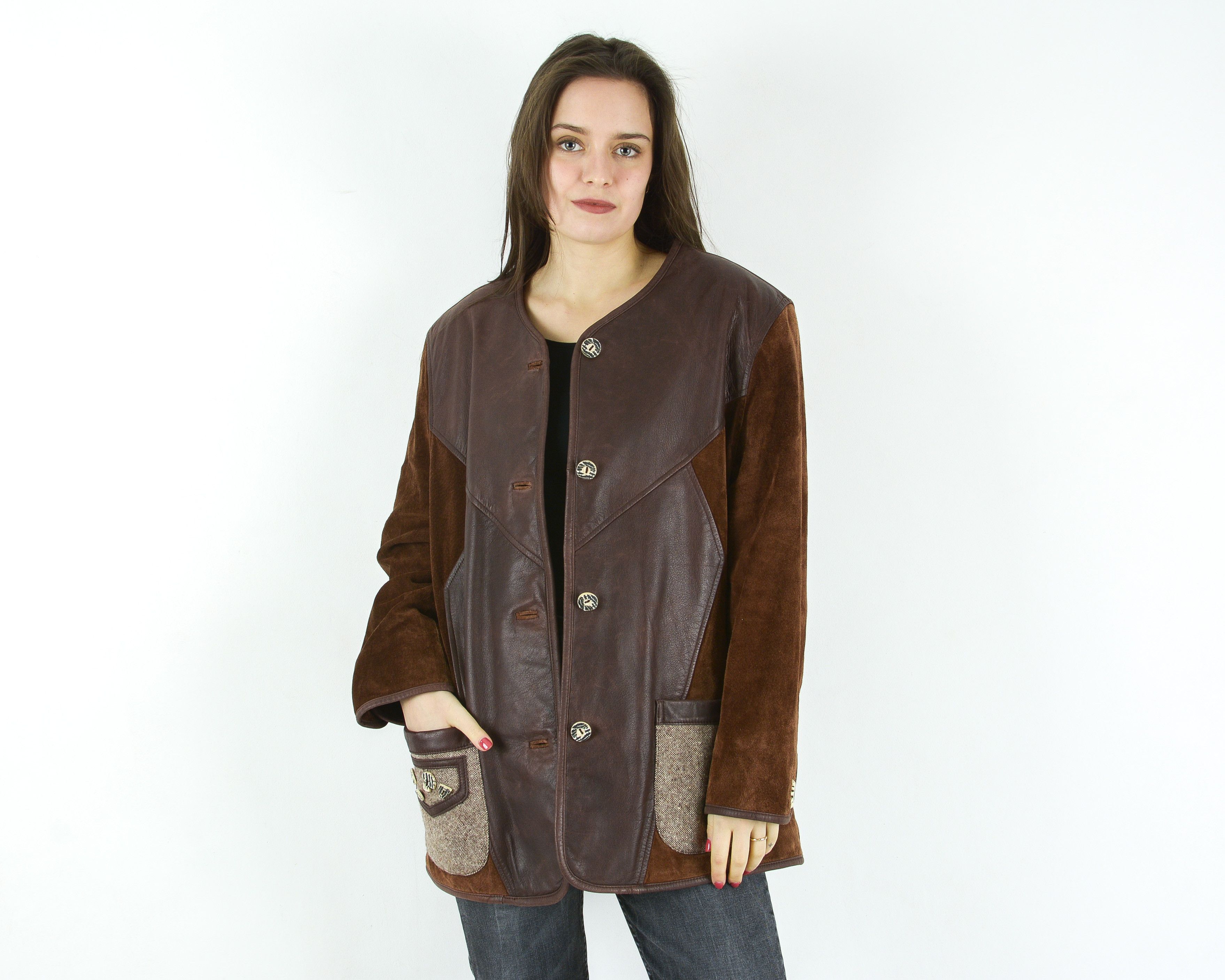 Genuine Leather × Vintage Country World Suede Leather Jacket Button Up Blazer Coat Size L / US 10 / IT 46 - 2 Thumbnail