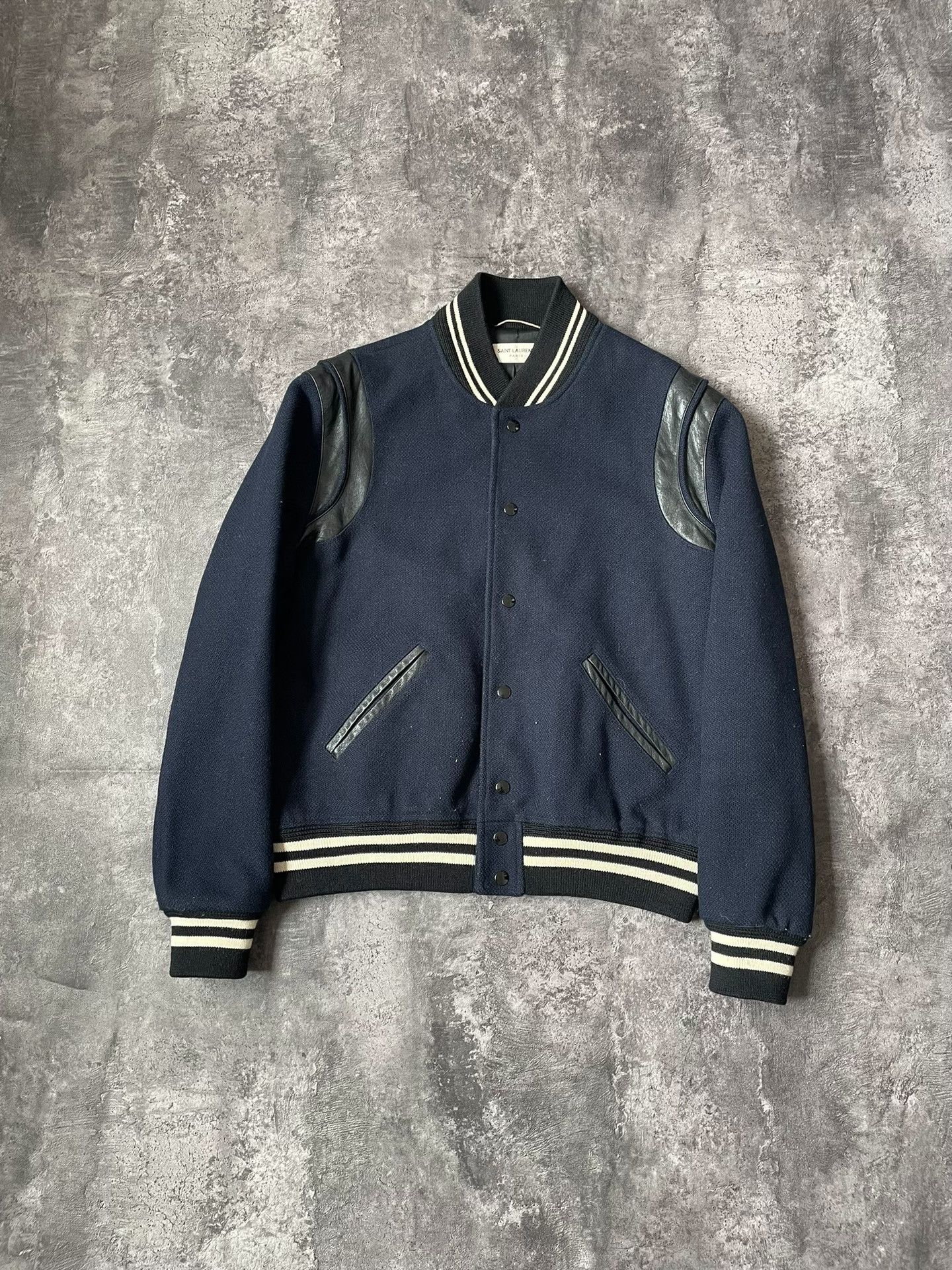 Saint Laurent Paris Saint Laurent Navy Varsity Wool Jacket Size US M / EU 48-50 / 2 - 1 Thumbnail