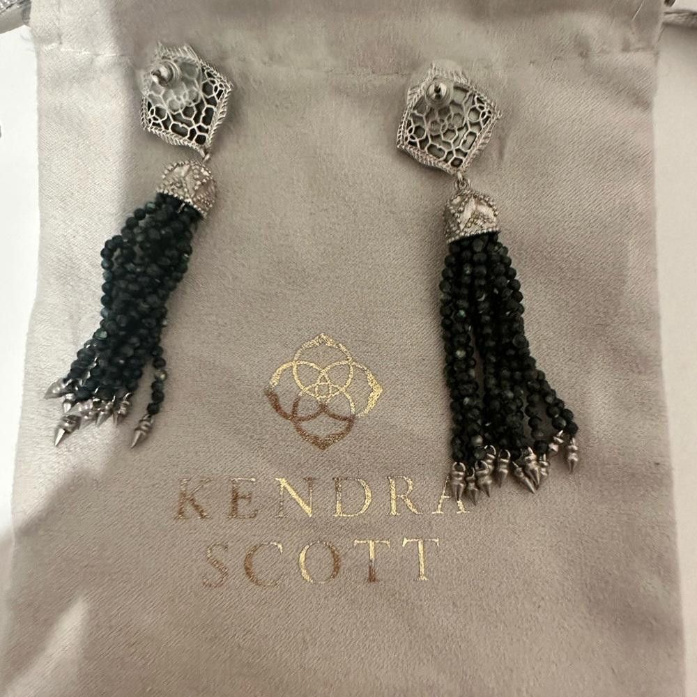 Designer Kendra Scott Misha Tassel Earrings Black Pearl Silver Size ONE SIZE - 6 Thumbnail