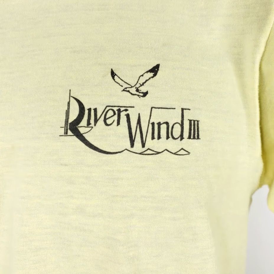 Hanes VINTAGE Hanes River Wind Wallyball T Shirt Mens Medium 80s Volleyball Made In USA Yellow 50/50 Crew Neck Short Sleeve Graphic Tee Mens Size US M / EU 48-50 / 2 - 3 Thumbnail
