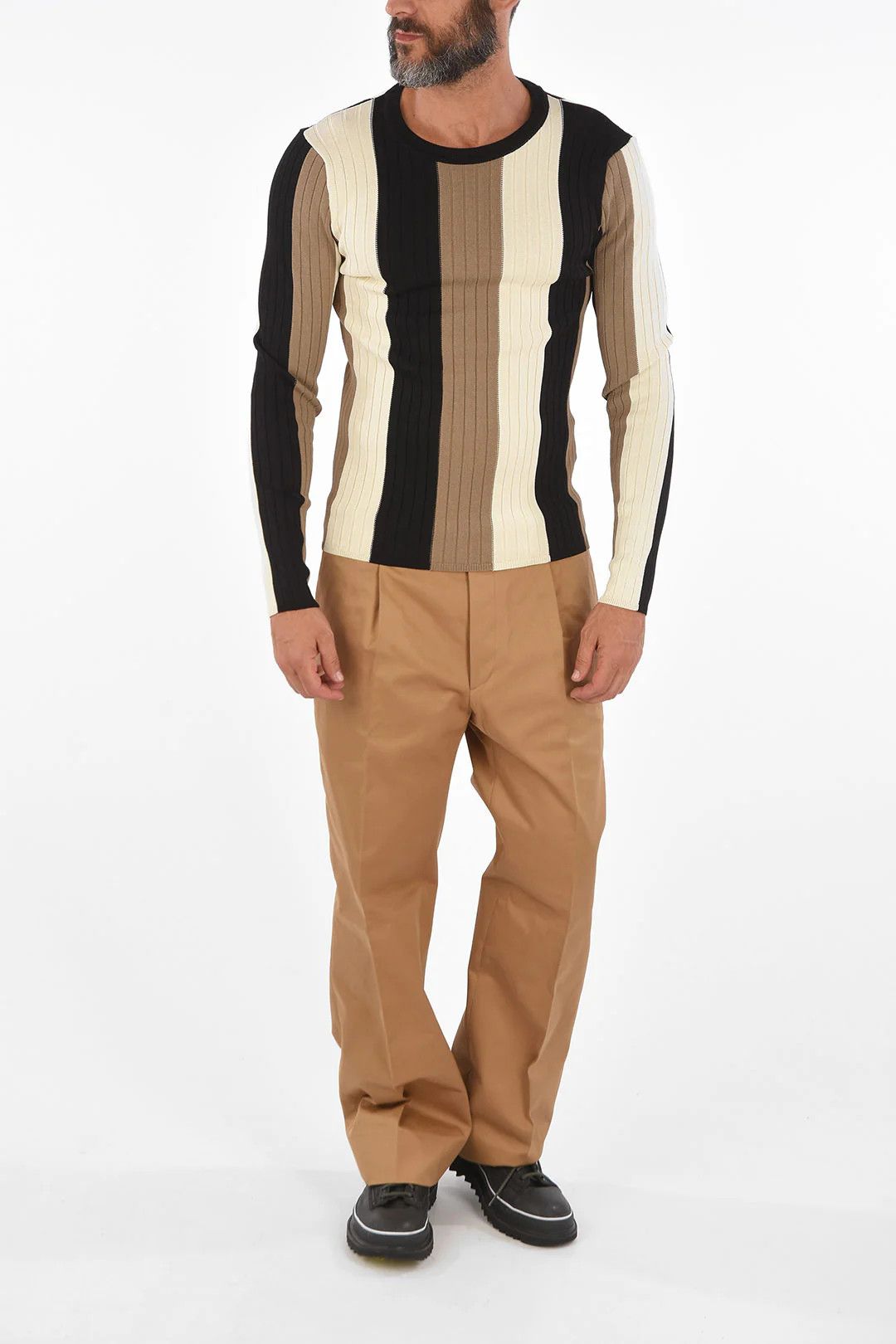 Prada og1mm0426 Cotton Wide Leg Pant in Beige Size US 32 / EU 48 - 4 Thumbnail