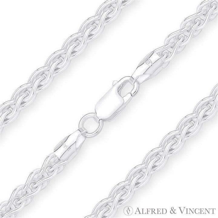 Wheat Link Spiga Chain Necklace in .925 Sterling Silver