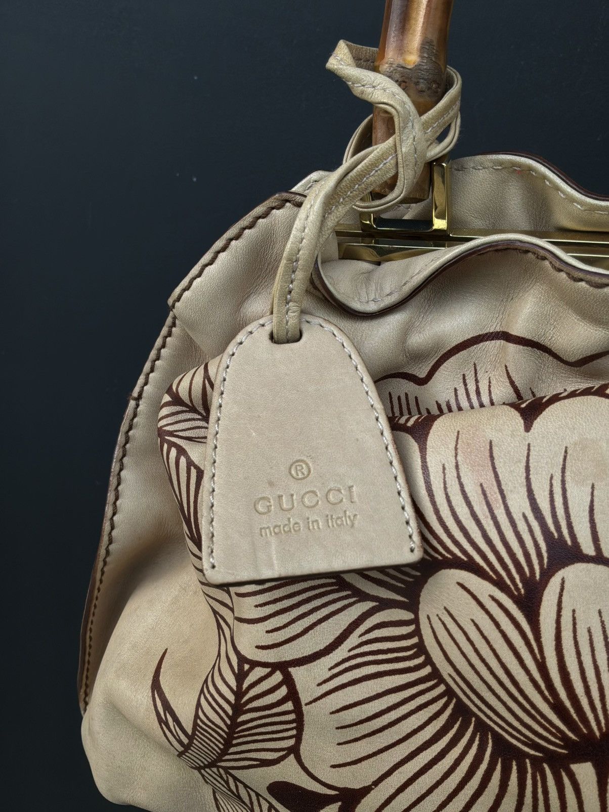 Gucci Gucci - Tom Ford Era - Floral Tattoo Bamboo Leather Shoulder Size ONE SIZE - 14 Thumbnail