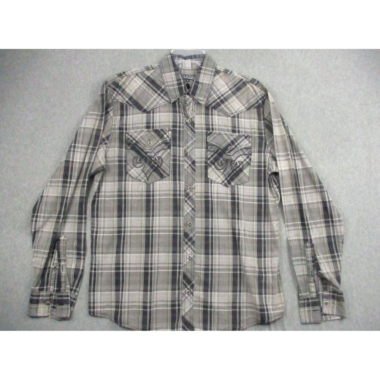 Affliction Affliction Shirt XL Gothic Embroidered Black Gray Skull Metal Shirt Button-Up Sleeve Long Collar Spread Men Size US XL / EU 56 / 4 - 2 Thumbnail