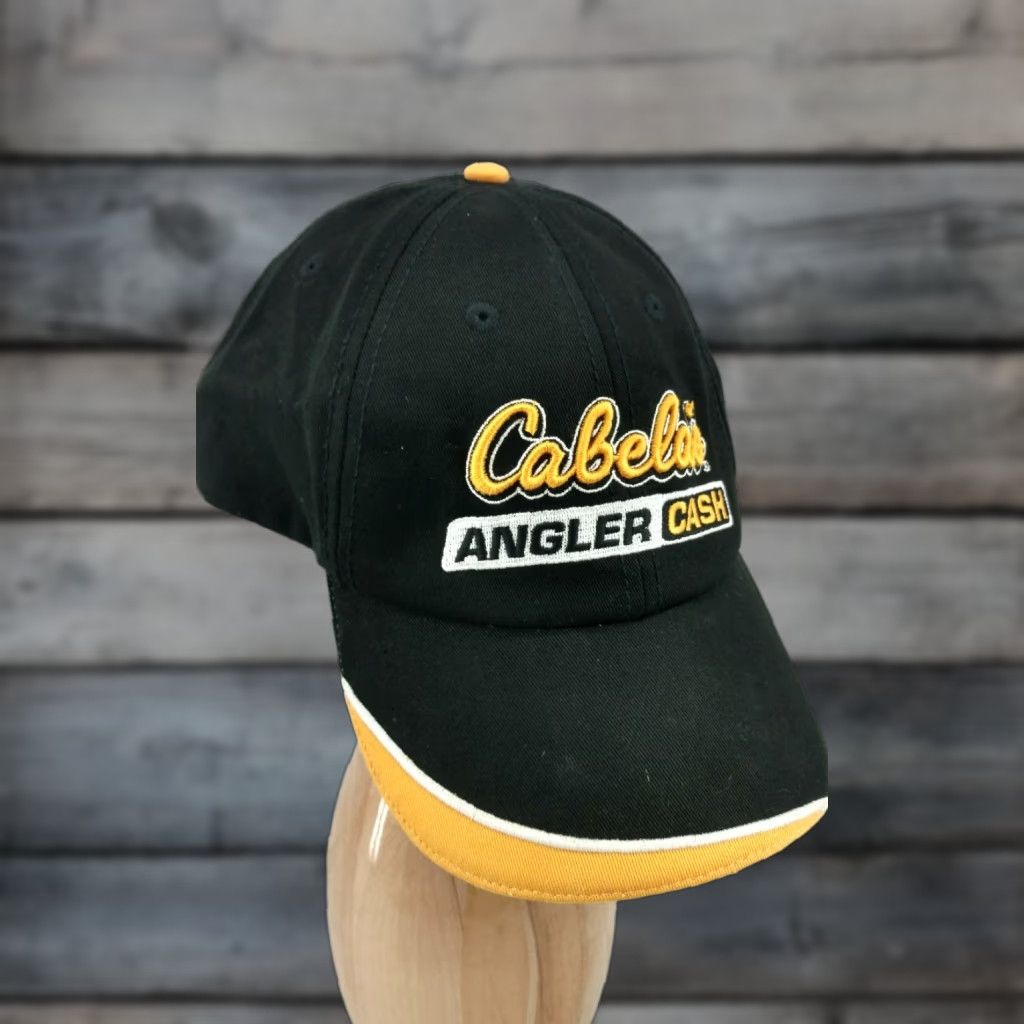 Vintage Cabela's Angler Cash Hat Cap Hunting Fishing Adjustable Black Yellow Cap Baseball Cap Mens Adjustable Strapback Black Yellow Fishing G15 Size ONE SIZE - 1 Thumbnail