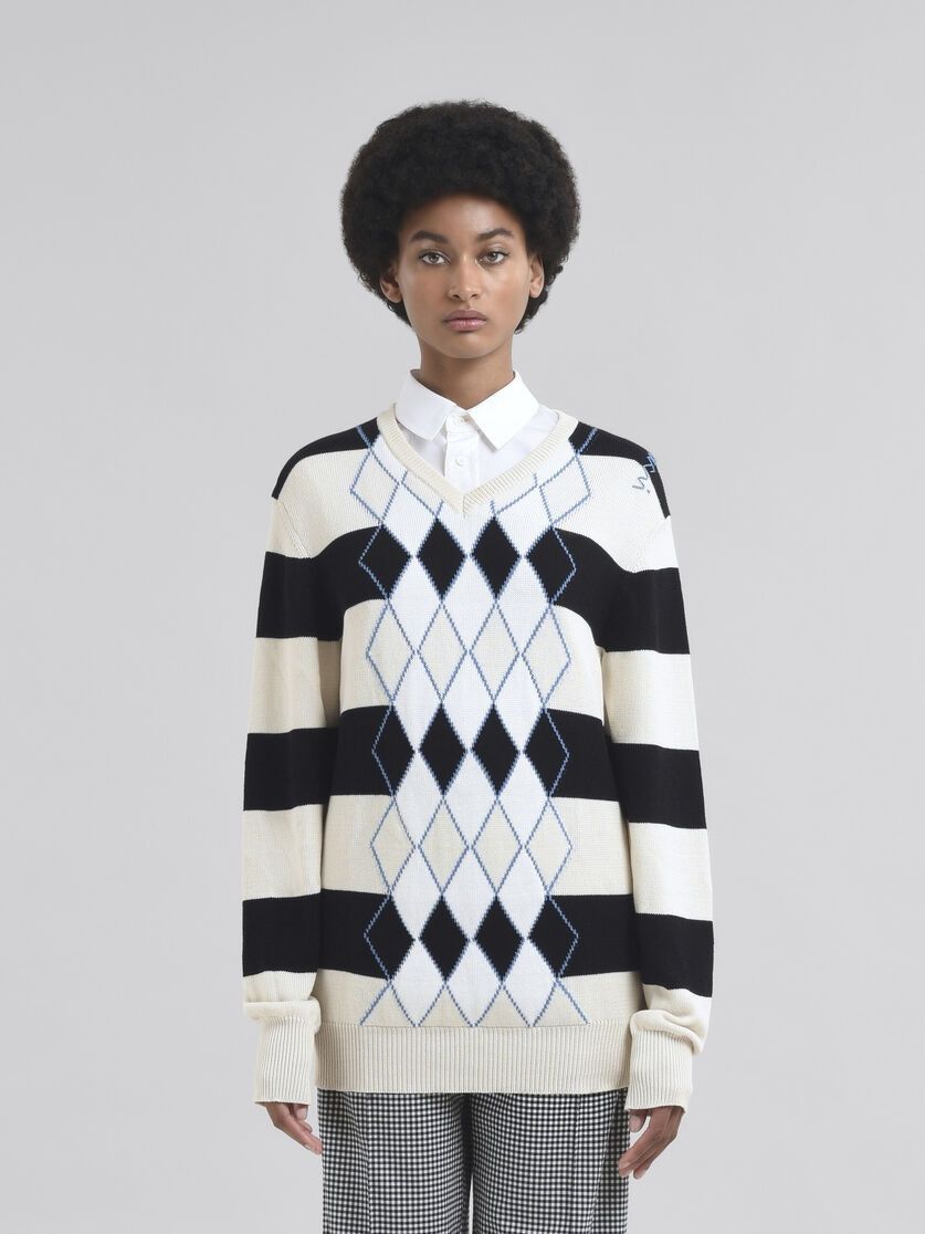 Marni o1f1d3z0326 Striped Argyle Jumper in Multicolor Size M / US 6-8 / IT 42-44 - 2 Thumbnail