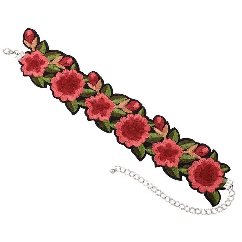 Other Embroidered Floral Choker Necklace Pink Green Black NWOT Size ONE SIZE - 15 Thumbnail