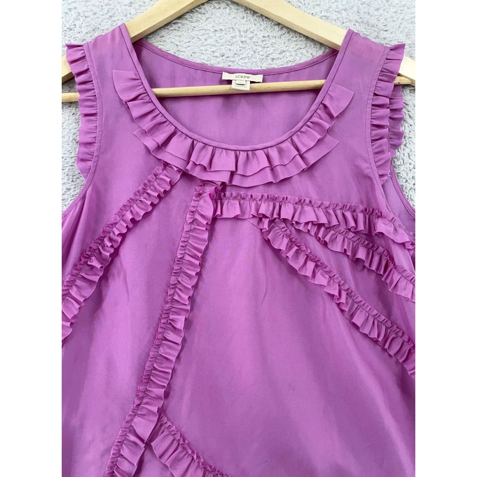 J.Crew J.Crew Tank Top Womens Size 6 Purple Silk Ruffle Detail Sleeveless Round Neck Shirt Adult Regular Purple Silk Tank Top Womens Size 6 Size M / US 6-8 / IT 42-44 - 2 Thumbnail