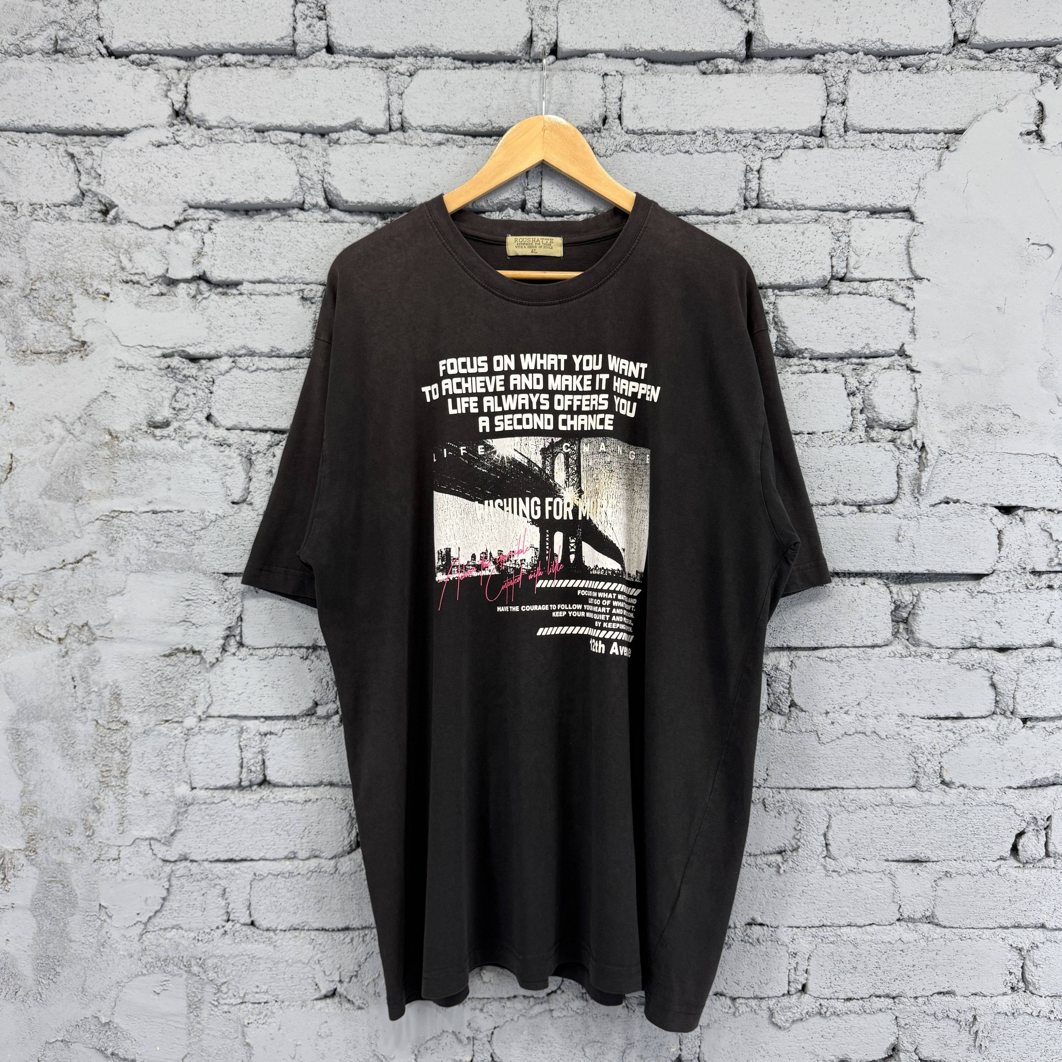 Japanese Brand Text Story Print Sunfaded Tshirt