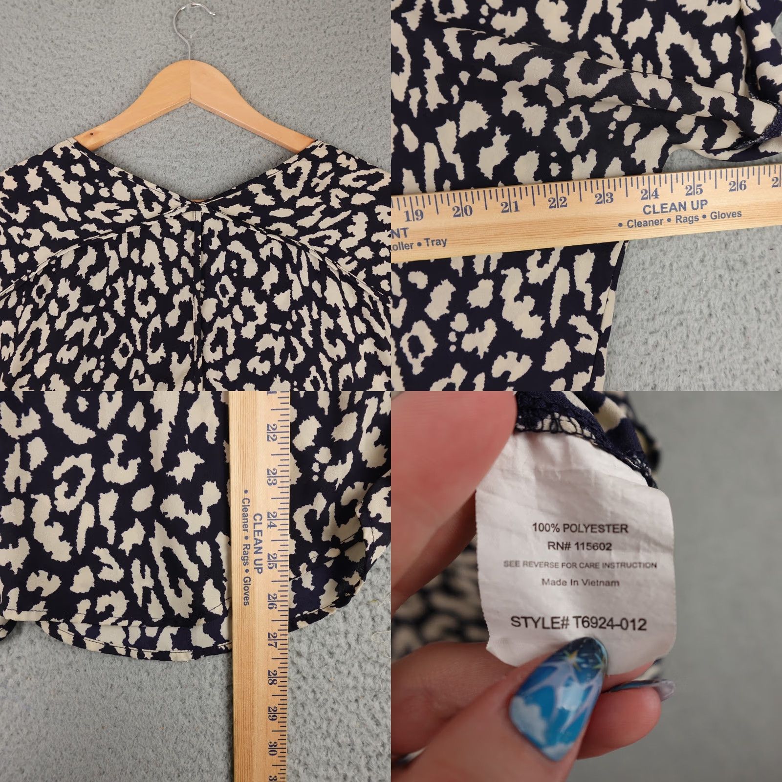 Vintage Lush Shirt Womens Medium Blue White Leopard Animal Print V Neck Lightweight Blouse Casual Womens M Blue Leopard 90s? Size M / US 6-8 / IT 42-44 - 8 Thumbnail