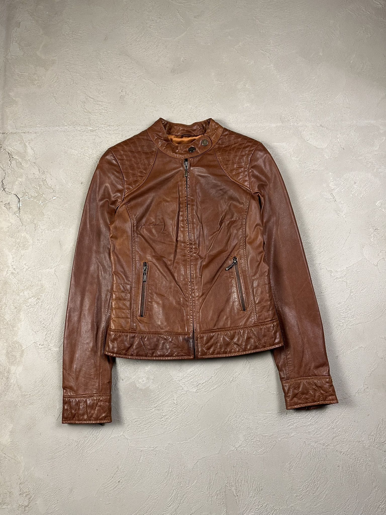 Genuine Leather Vintage Y2k Leather Biker Boxy Jacket 2000s Size L / US 10 / IT 46 - 1 Thumbnail