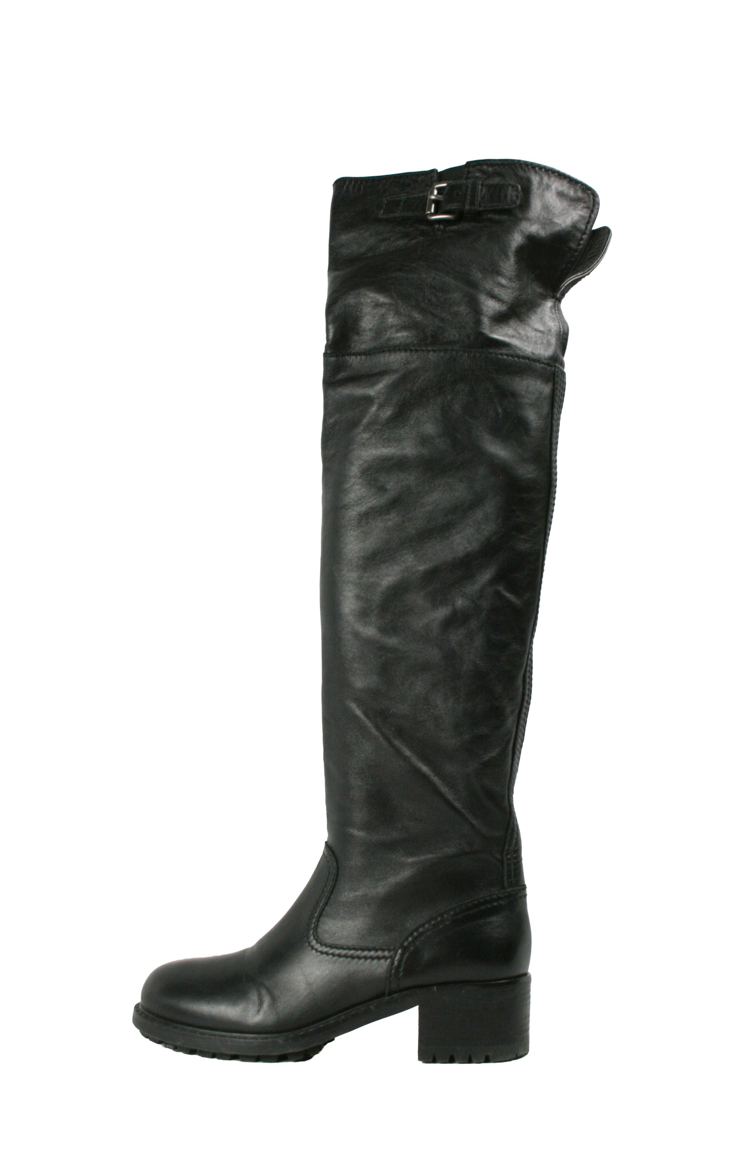 Car Shoe By Prada Overknees Riding Tractor Leather Boots Size US 9 / IT 39 - 1 Thumbnail