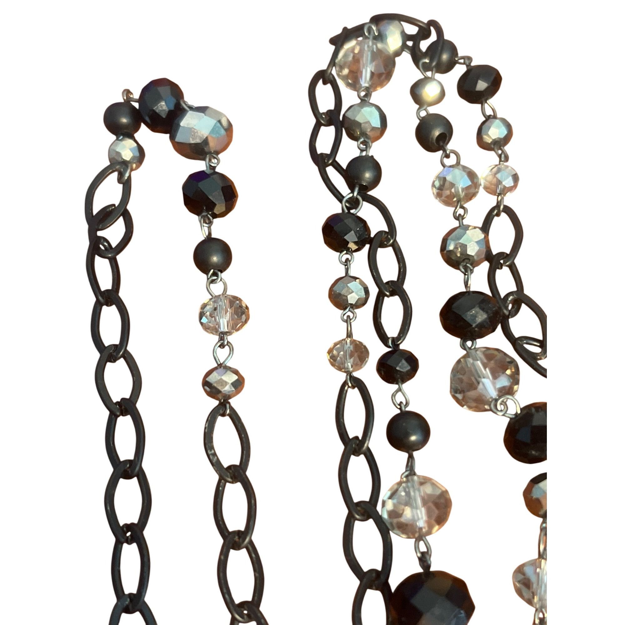 Other Black Chain Necklace Clear Silver Glass Faceted Beads No Cla Size ONE SIZE - 4 Thumbnail