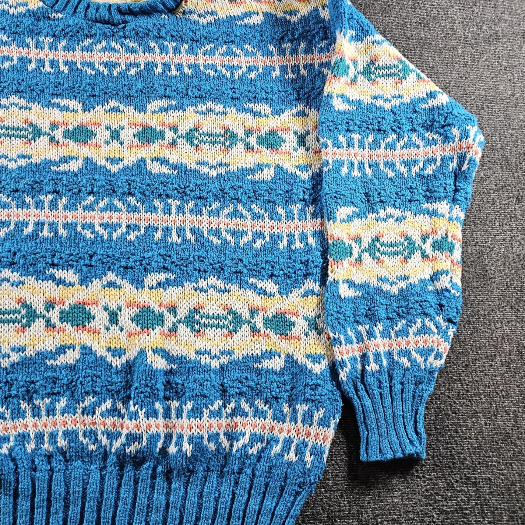 Lands' End VINTAGE Lands' End Sweater Mens Medium Blue Cotton Fair Isle Knit USA 80s Size US M / EU 48-50 / 2 - 3 Thumbnail