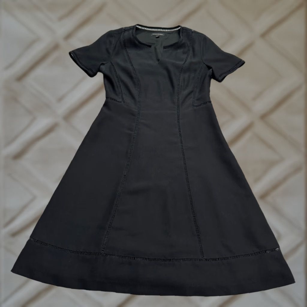 Banana Republic Banana Republic Dress Womens 6 Tall Black Midi Fit & Flare Ladder Stitch Classic Size M / US 6-8 / IT 42-44 - 1 Thumbnail