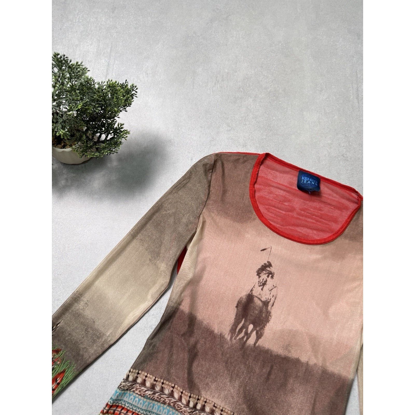 Kenzo × Vintage Vintage 90s Kenzo Jeans Blouse Indian Horse Rider Mesh Size L / US 10 / IT 46 - 4 Thumbnail