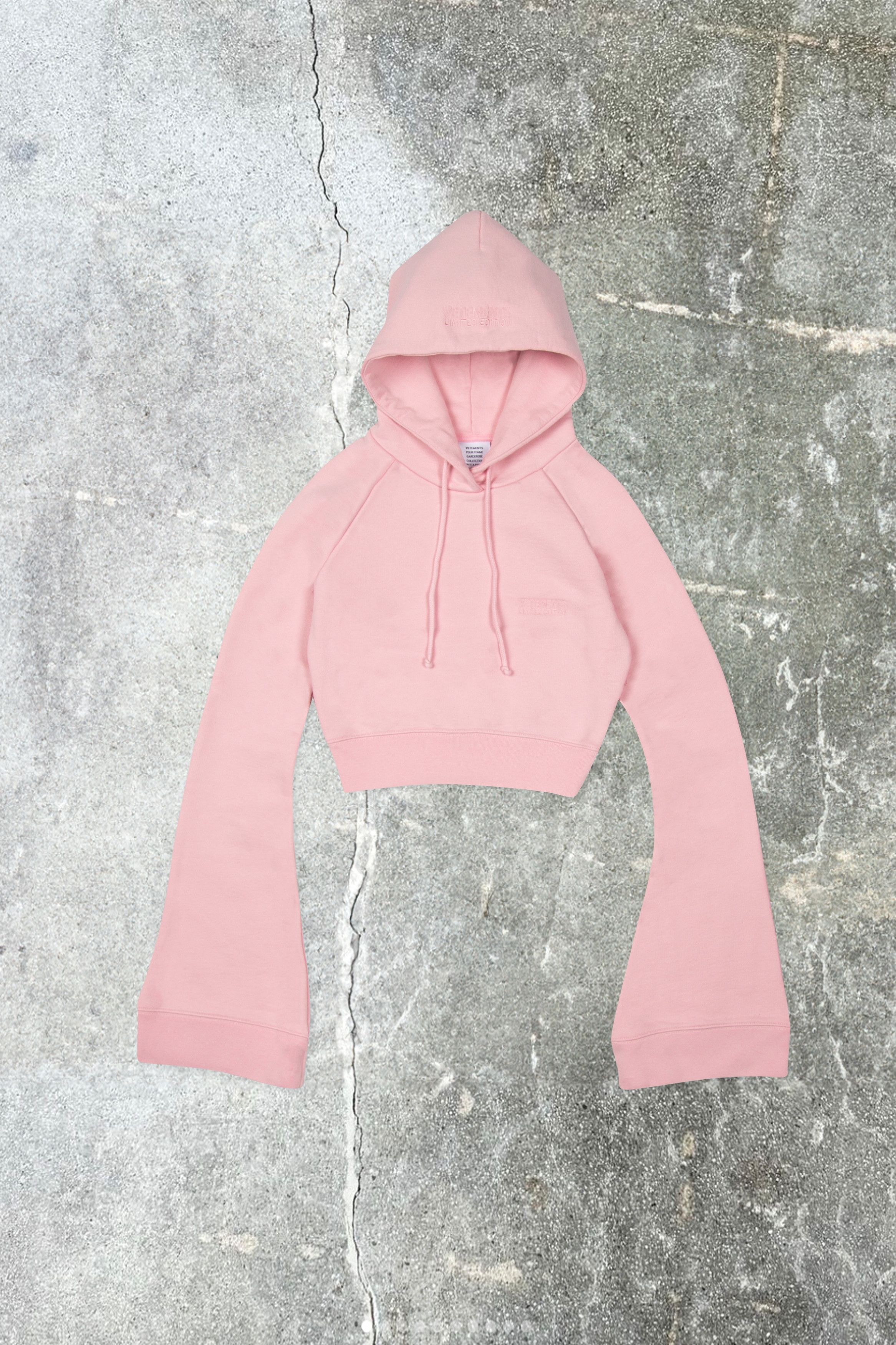 image of Vetements Pink Flared Sleeve Cropped Hoodie, Women's (Size Small)