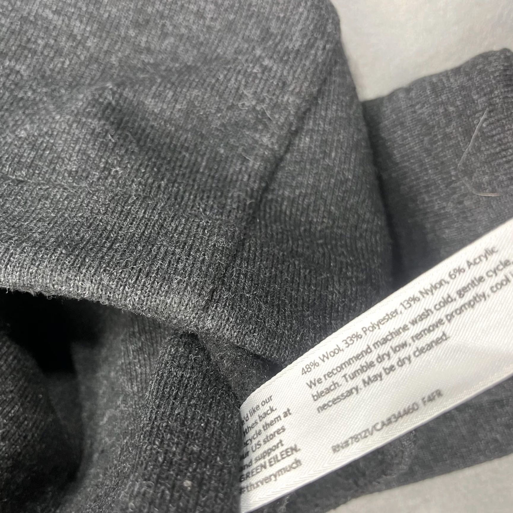 Eileen Fisher VINTAGE Eileen Fisher Jacket Mens? Womens Large Gray Wool Knit Asymmetrical Zip Moto Style Full Zip Pockets Mid-Length Size L / US 10 / IT 46 - 5 Thumbnail