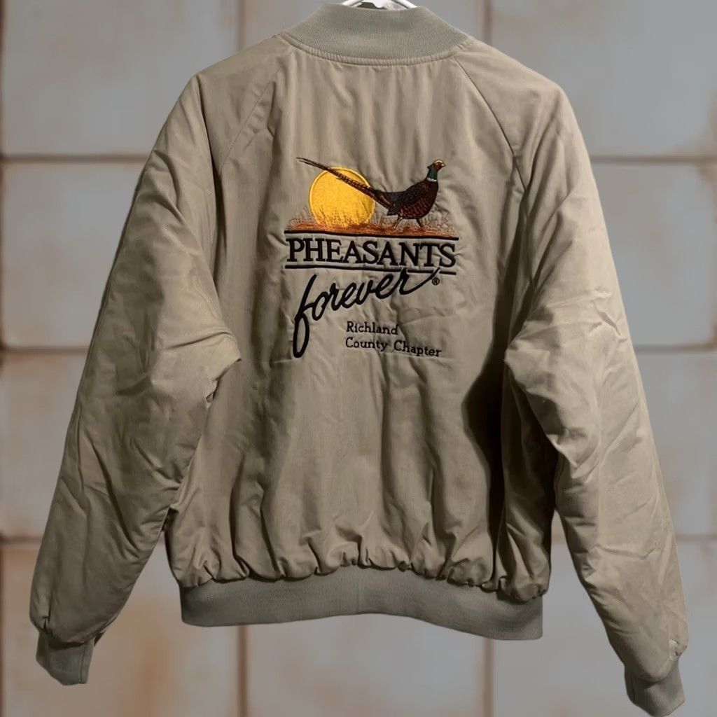 Vintage VINTAGE Poplins Made In USA Bomber Jacket Mens L Beige Solid 90s Mid-Length Full Zip Pockets All Seasons Cotton Outer Shell Cotton Blend Lining Size US L / EU 52-54 / 3 - 1 Thumbnail