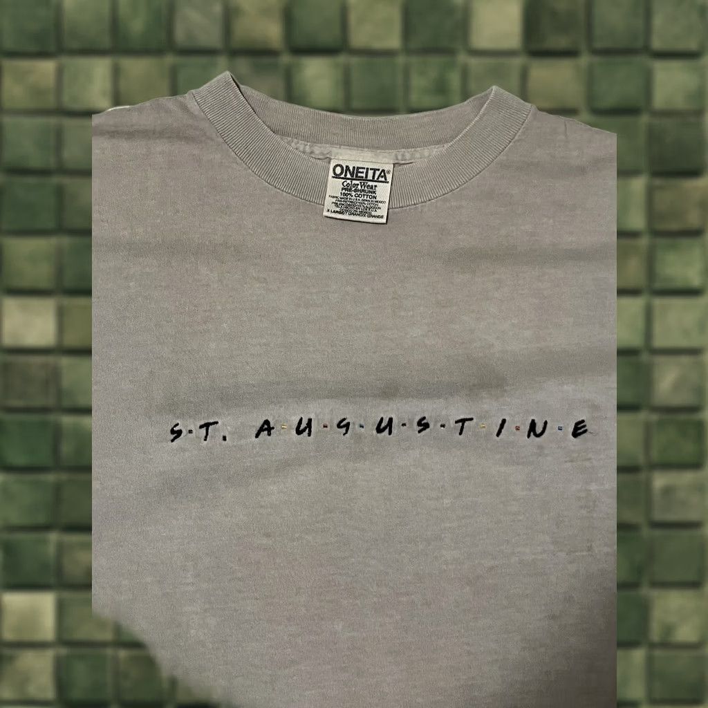 Vintage VINTAGE Oneita St Augustine Shirt Mens XL Tan Graphic Florida 80s 90s Stained Size US L / EU 52-54 / 3 - 1 Thumbnail