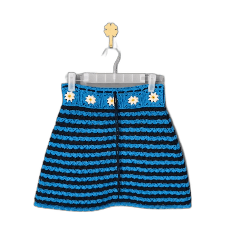 Miu Miu Blue Striped Flower Woven Skirt Size 36-yf Size 36" / US 14 / IT 50 - 1 Thumbnail