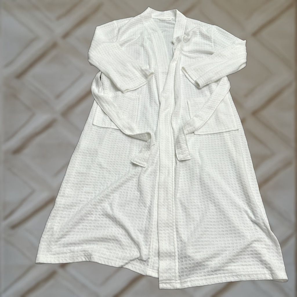 Vintage Oeko Tex Standard 100 Bath Robe Kimono Womens Medium White Long Belted Pockets Size ONE SIZE - 1 Thumbnail