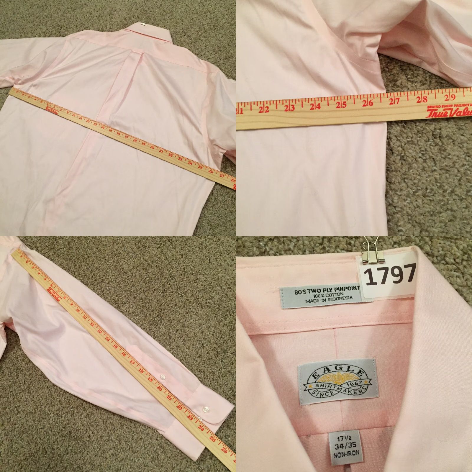 Vintage Eagle Shirt Mens 17.5 Pink Long Sleeve Button-Down Shirt Size US XXL / EU 58 / 5 - 8 Thumbnail