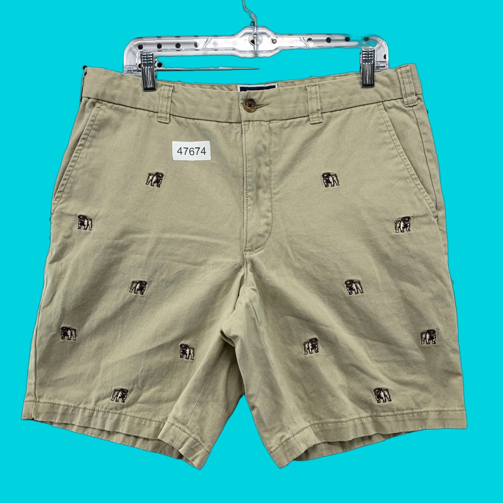Club Room Club Room Shorts Mens 34 Khaki Embroidered All Over Preppy Casual 35x9 Bulldogs Size US 34 / EU 50 - 1 Thumbnail
