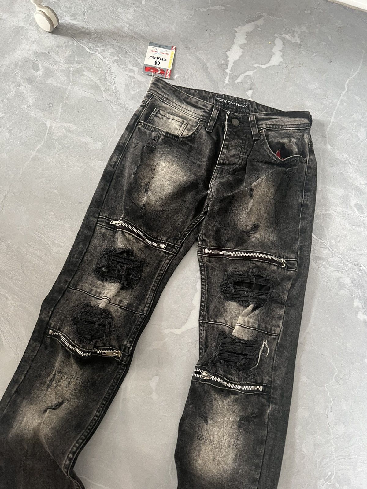 Japanese Brand Skinny Distressed Dark Avan Garde / Number Nine Style Swag Size US 28 / EU 44 - 3 Thumbnail