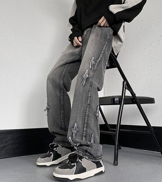 Japanese Brand Men's American high street cross embroidered loose jeans Size US 32 / EU 48 - 3 Thumbnail
