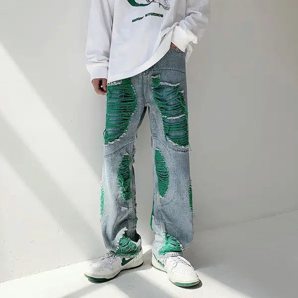 VIBE Green Stich Distressed Blue Denim Jeans Size US 28 / EU 44 - 4 Thumbnail
