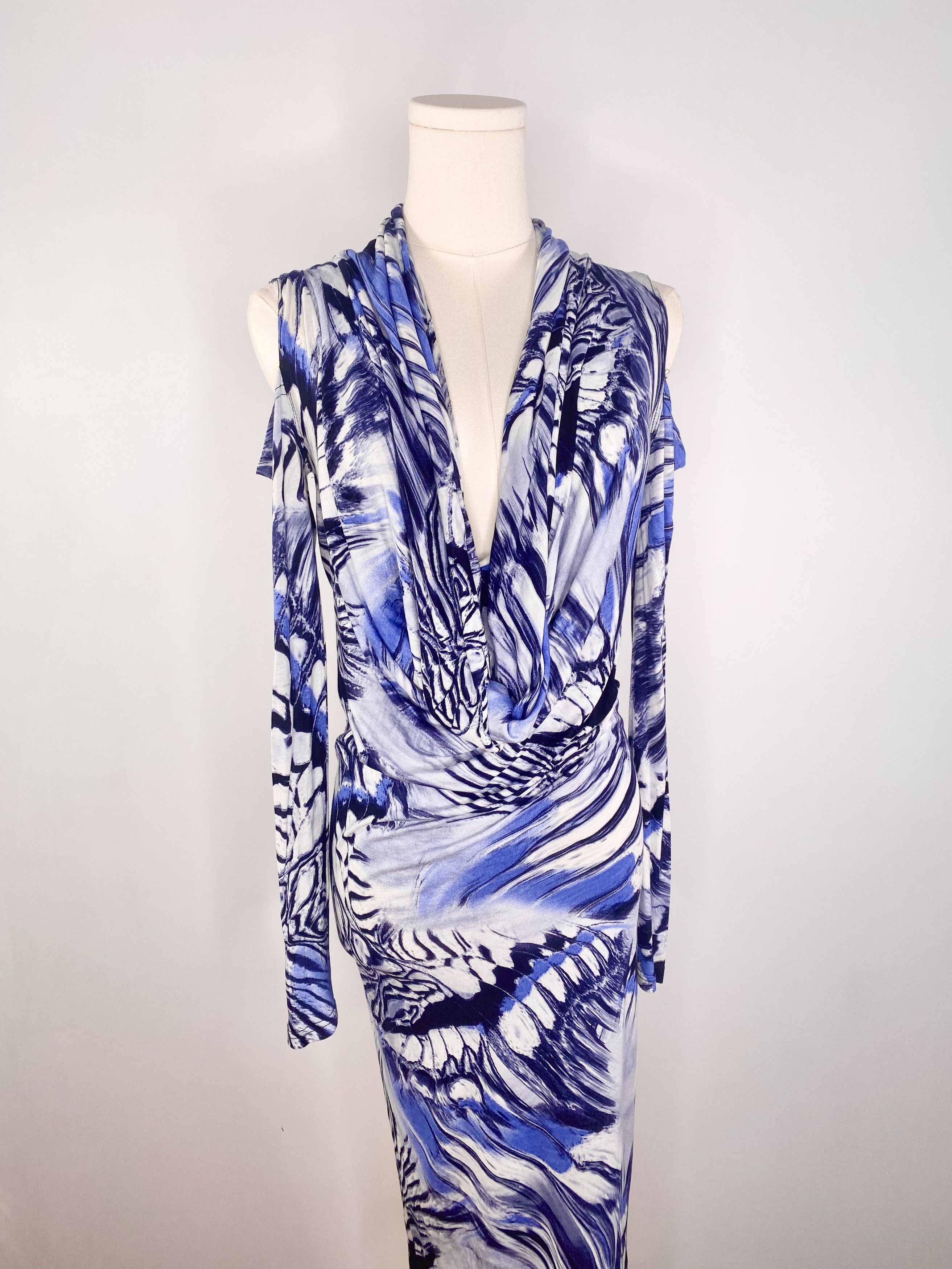 Jean Paul Gaultier Jean Paul Gaultier - Blue Psychedelic Marble Cowl Neck Dress Size M / US 6-8 / IT 42-44 - 3 Thumbnail