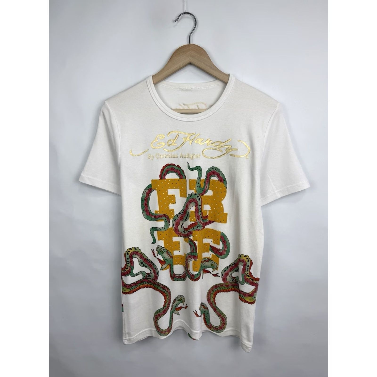 Ed Hardy VINTAGE Ed Hardy Snake Rhinestone T-Shirt Mens M White US Made AKA Christian Audigier Tee Size US M / EU 48-50 / 2 - 3 Thumbnail