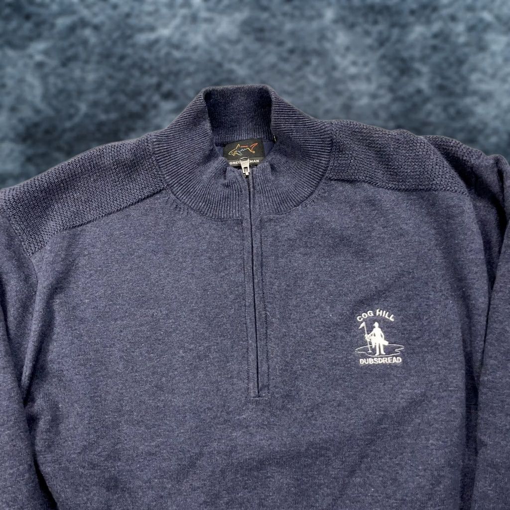 Vintage Greg Norman Cog Hill Dubsdread Golf Sweater Mens L Blue 1/4 Zip Lined Mock Neck Pullover Sports Knit Winter Fall Regular Sized Shirt? Size US L / EU 52-54 / 3 - 1 Thumbnail