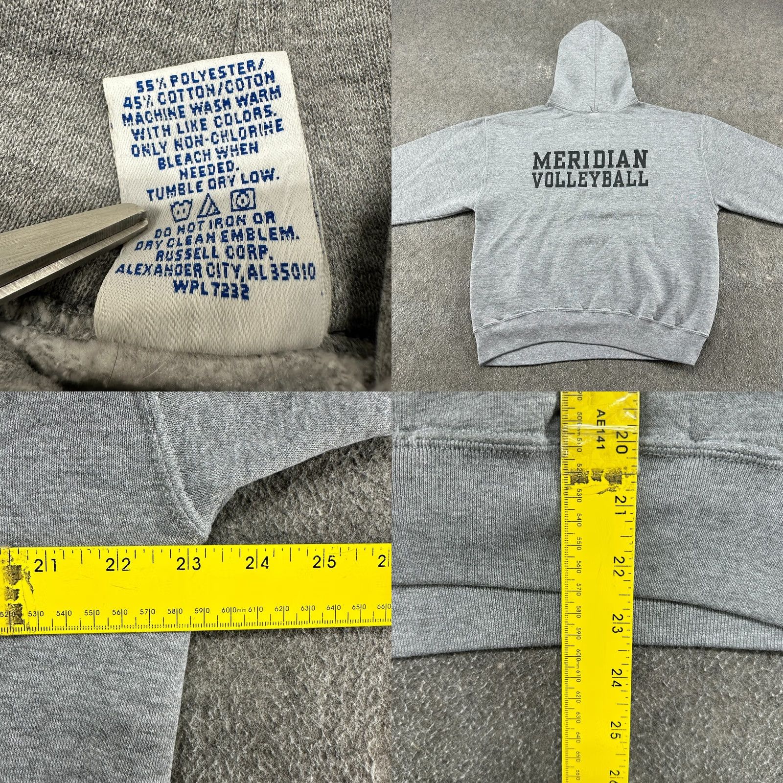 Russell Athletic VINTAGE Russell Hoodie Mens L Gray Pullover Sweatshirt Boxy Meridian Volleyball Y2K Size US L / EU 52-54 / 3 - 8 Thumbnail