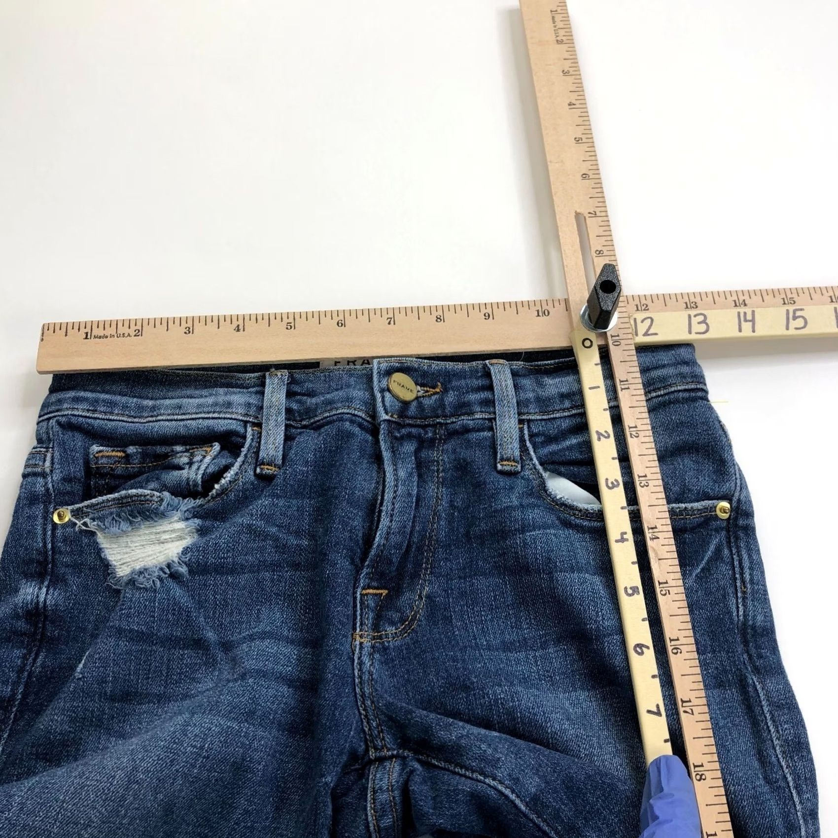 Frame FRAME Le Skinny De Jeanne Crop Jeans 24 Low Rise Raw Hem Cut Off Denim Womens Slim Fit 26 Inseam 25W 26L 5-Pocket Union Blue Jeans Size 42" / US 20 - 5 Thumbnail