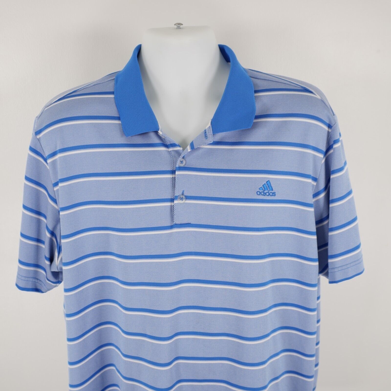 Adidas Adidas Blue Striped XL Collared Short Sleeve Polo Shirt Poly Size US XL / EU 56 / 4 - 1 Thumbnail
