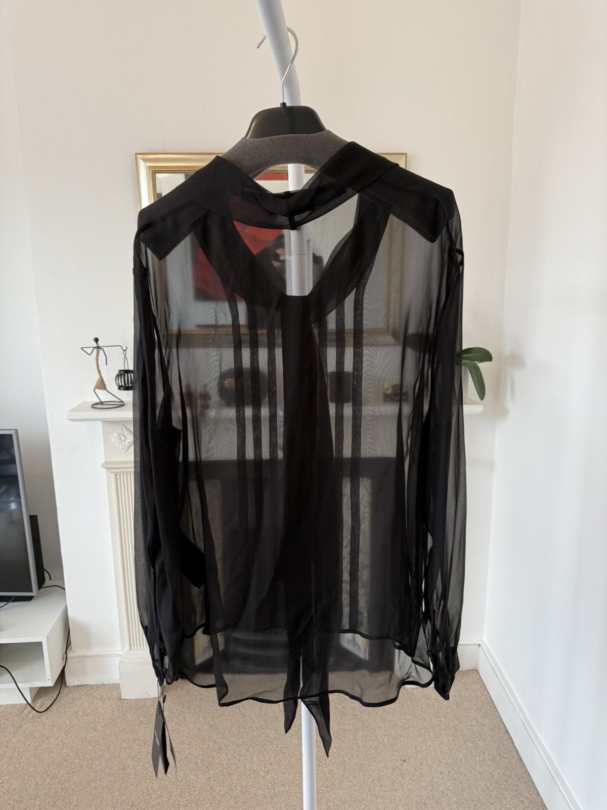 Saint Laurent Paris FW23 Saint Laurent Lavalliere-Neck Shirt in Silk Muslin Size US XS / EU 42 / 0 - 7 Thumbnail