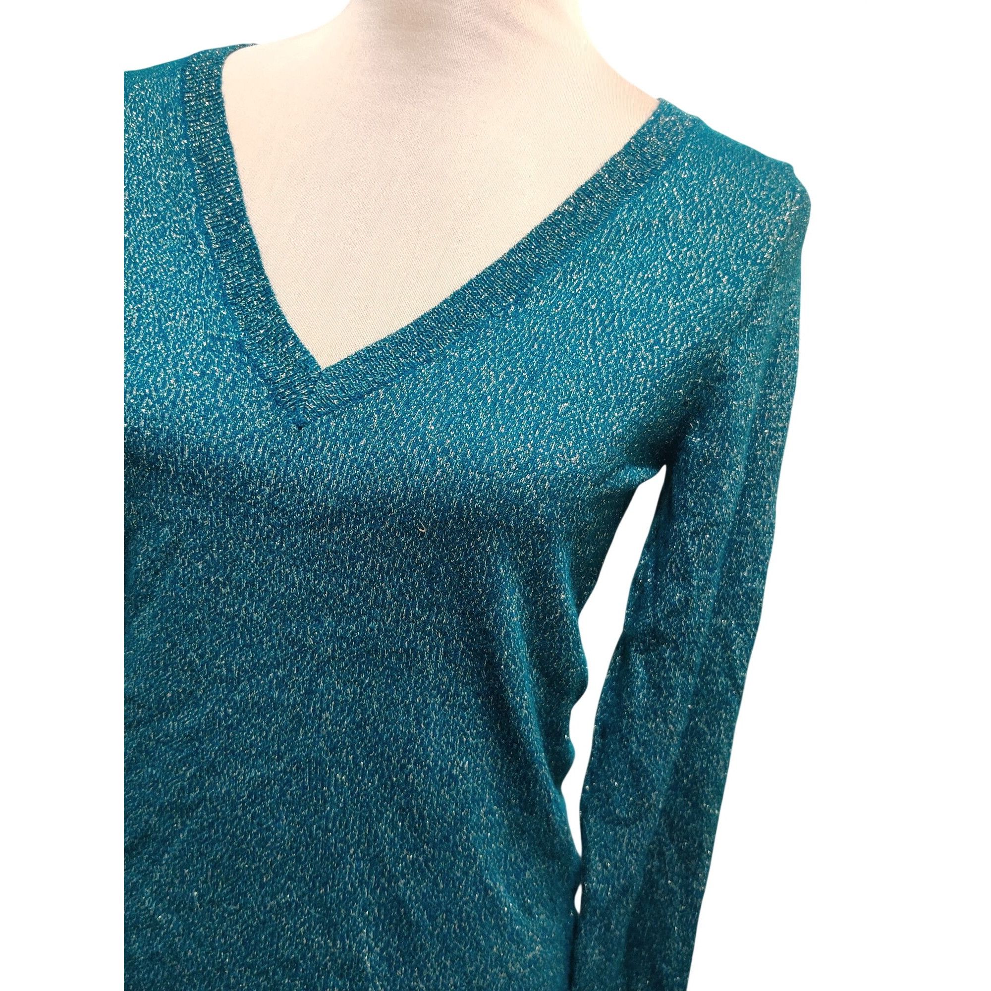Mossimo Mossimo M Womens Green Gold Sweater Metallic V Neck Sparkle Size M / US 6-8 / IT 42-44 - 9 Thumbnail