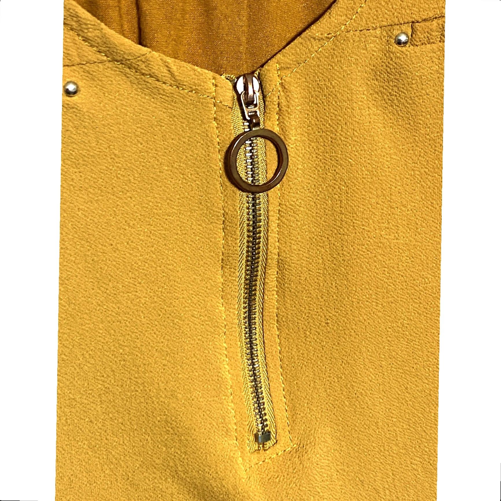 Vintage VINTAGE Janet Chung Mustard Yellow Blouse Top L Roll Tab Zip Neck Career Flowy Boho Fall Mens? Size L / US 10 / IT 46 - 3 Thumbnail