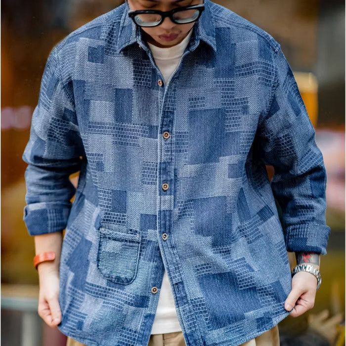 PPFM 💥Stiching boro denim blue shirt Size US L / EU 52-54 / 3 - 1 Thumbnail