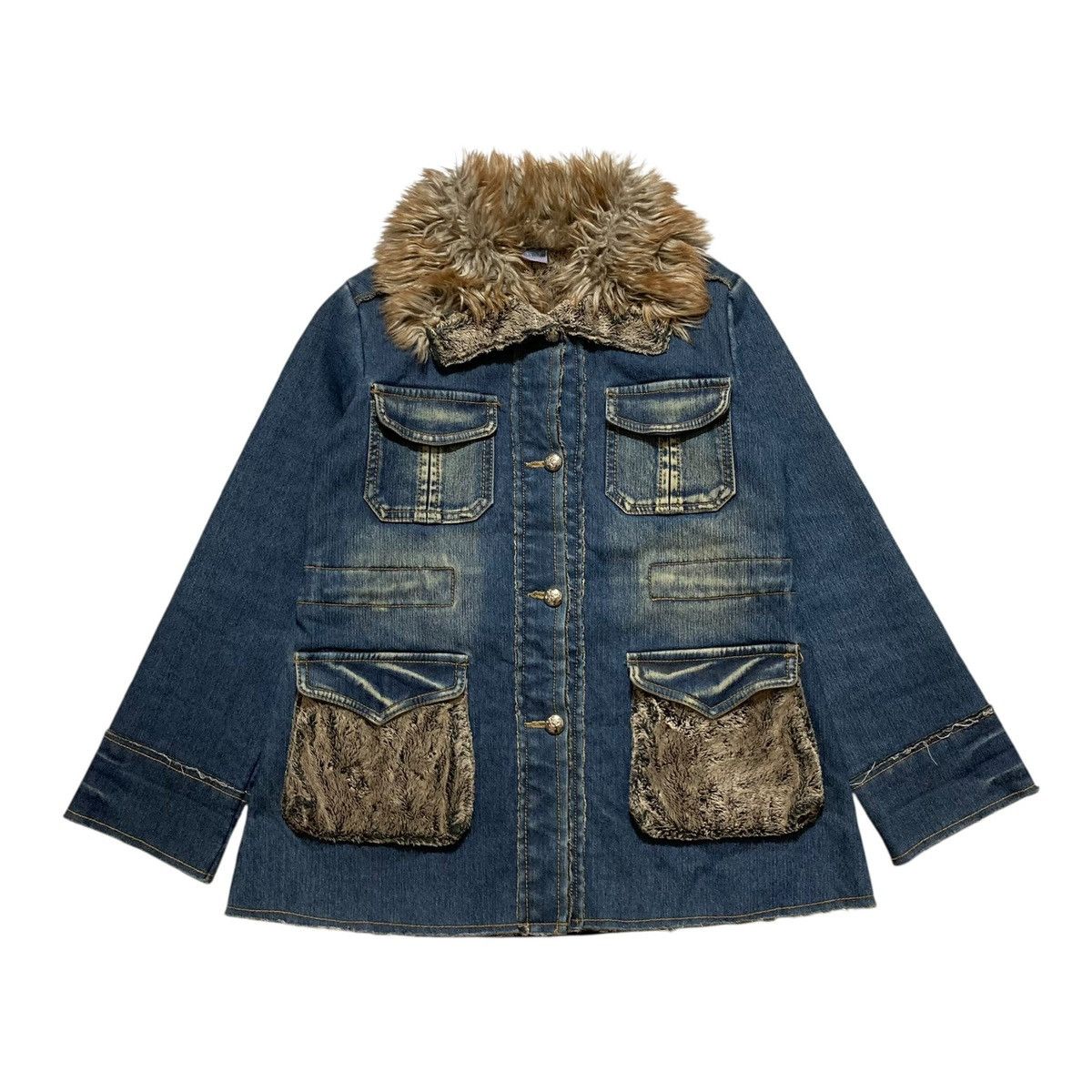 If Six Was Nine BLUE MARINE - Denim Fur Sherpa Multi Pocket Jacket Japanese Size S / US 4 / IT 40 - 1 Thumbnail
