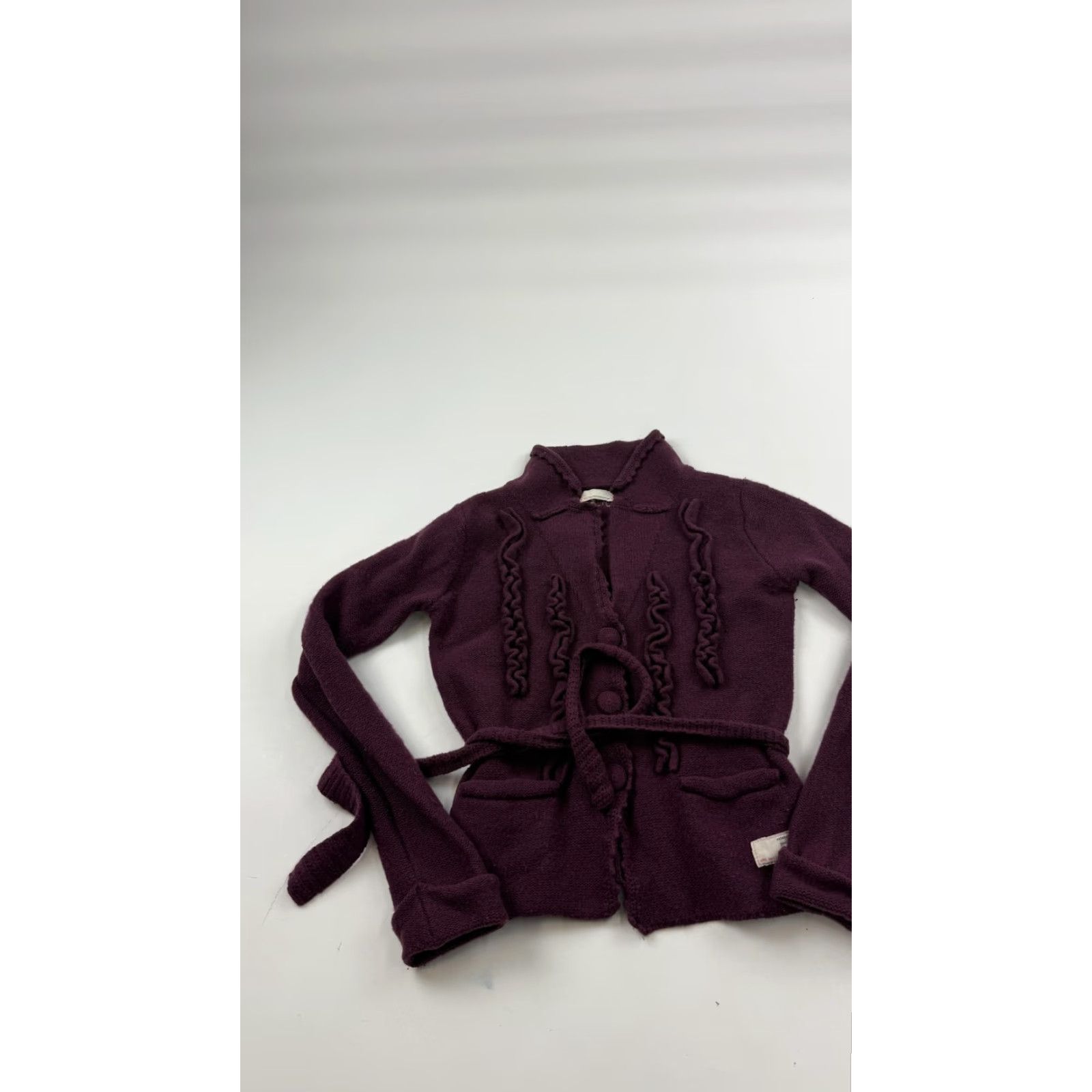 Vintage VINTAGE Odd Molly Cardigan Sweater Womens Small Purple Lambswool Belted Ruffle Pockets 306 Size S / US 4 / IT 40 - 2 Thumbnail