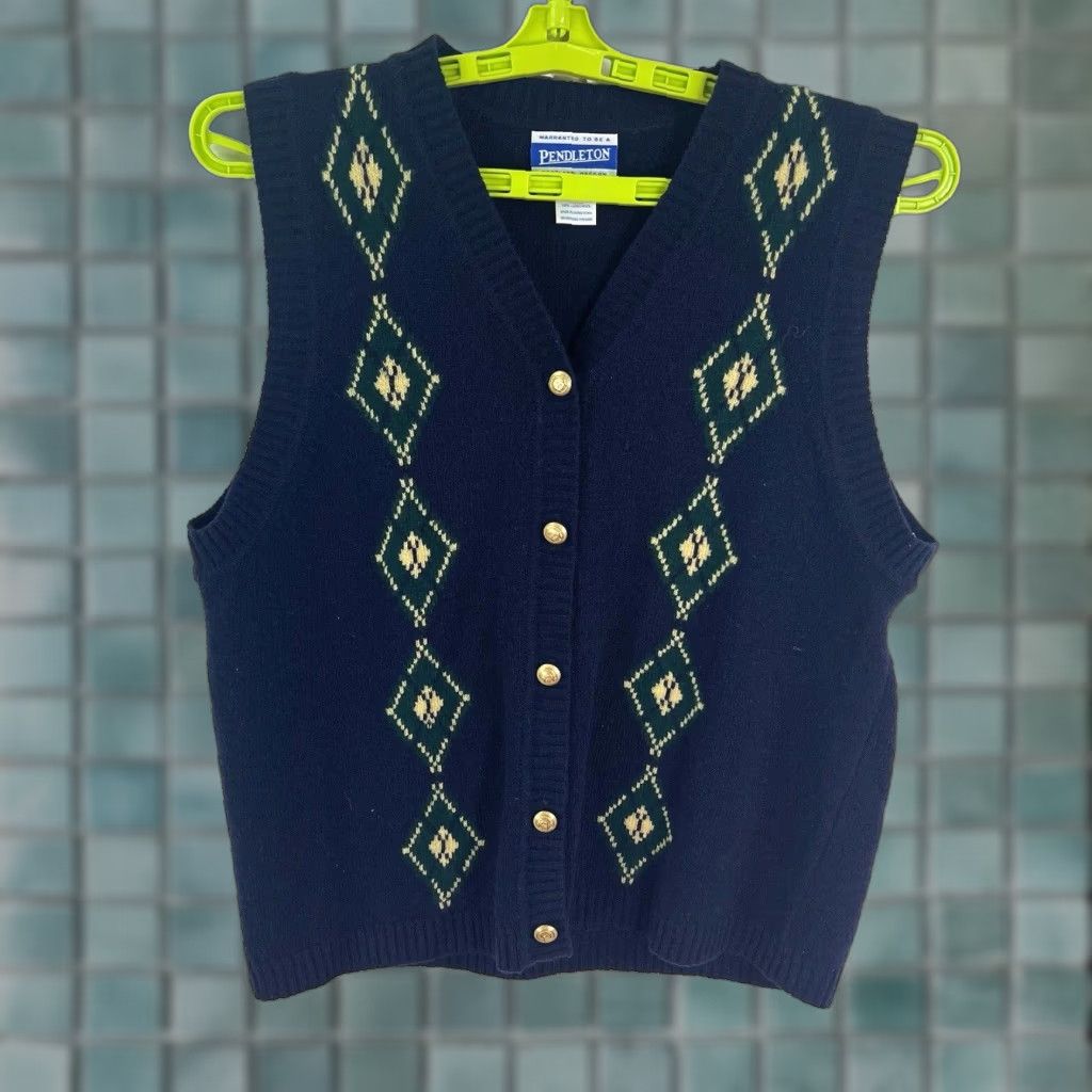 Pendleton VINTAGE Pendleton Wool Blend Argyle Vest Sleeveless Womens Medium Blue Classic 90s Size M / US 6-8 / IT 42-44 - 1 Thumbnail