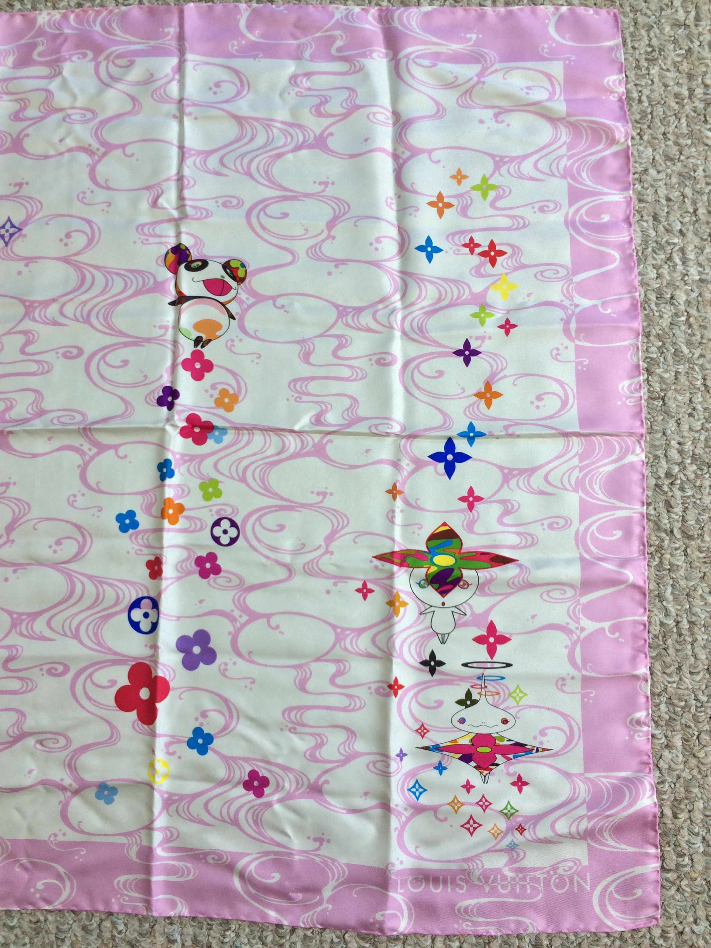 Louis Vuitton × Takashi Murakami S/S 2003 Vuitton Murakami Multicolor Monogram Silk Scarf Size ONE SIZE - 3 Thumbnail