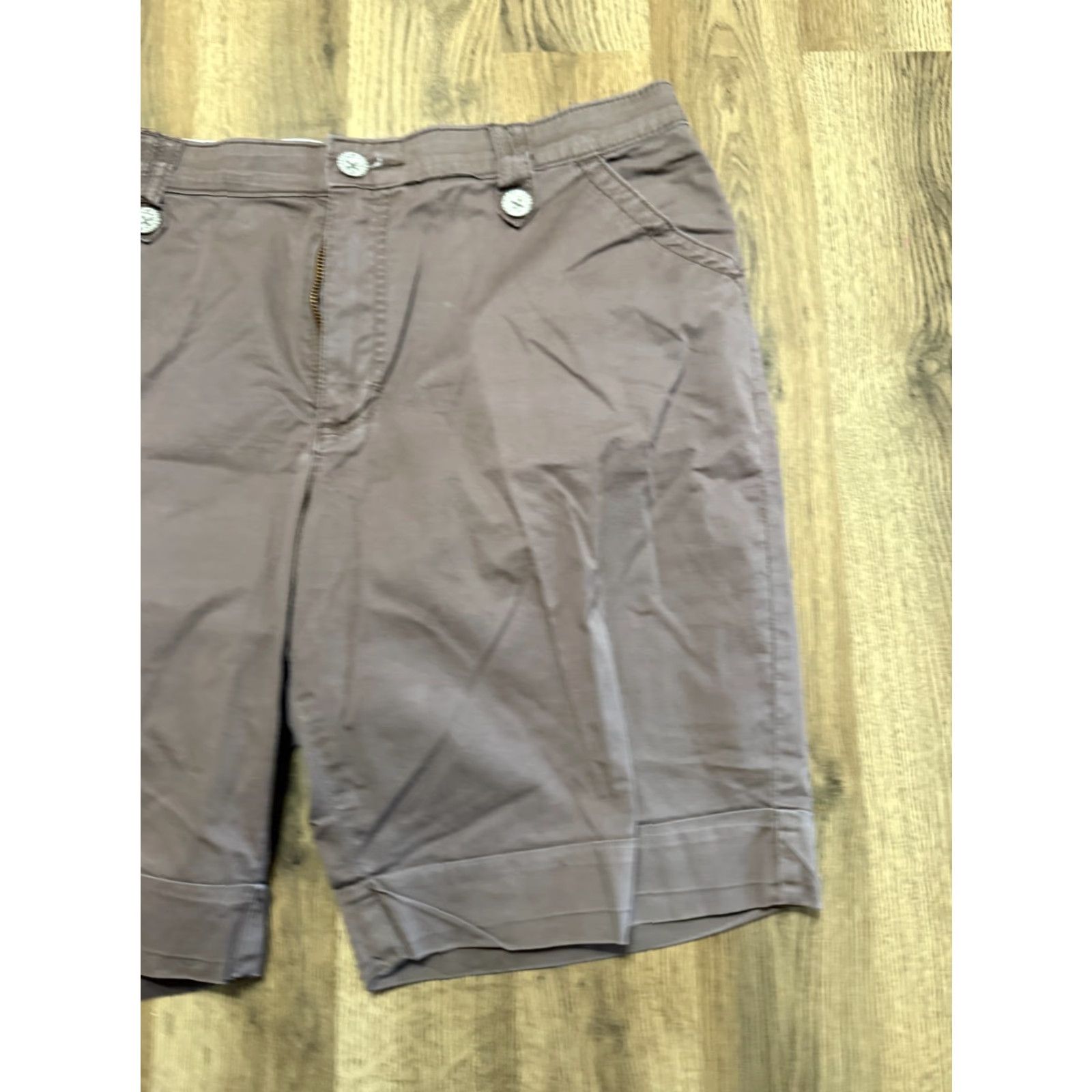 Lee Lee Bermuda Shorts Women's 16 Medium Brown Stretch Comfort Waistband Regular 5-Pocket Denim Cotton Modern Classic Flat Front Zip Button Casual Size 38" / US 16 / IT 52 - 4 Thumbnail