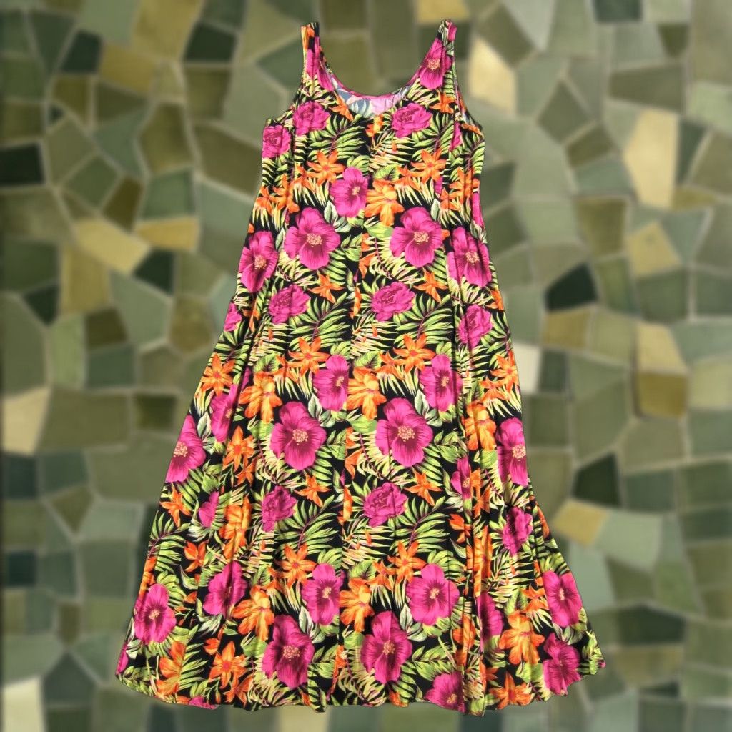 Express VTG Express Rayon Pink Maxi Floral Hawaiian Long Tank Dress 13/14 Womens Size XL / US 12-14 / IT 48-50 - 1 Thumbnail